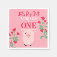 Let's Pig Out Farm Animal Floral Girls Birthday