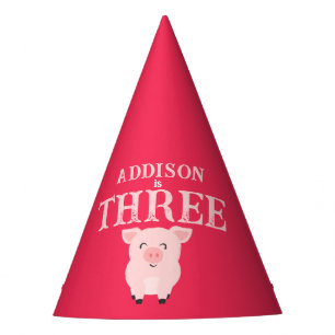 Let's Pig Out Farm Animal Floral Girls Birthday Party Hat