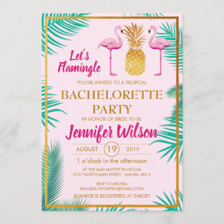Let's Pink Flamingle Pineapple Bachelorette Custom Invitation