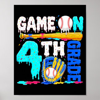 Let's Play 4th Grade Baseball Drip Ice Cream Back Poster