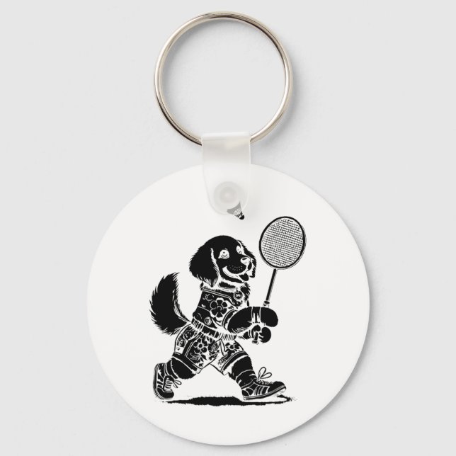 Let's Play Badminton Player Shuttle Racket  Keychain (Front)