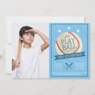 Let's Play Ball Baseball Birthday Photo Invitation