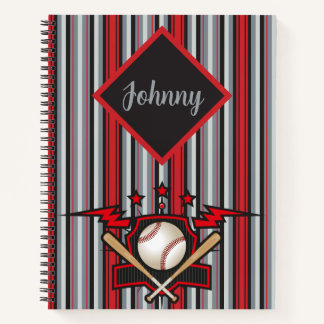 Let's Play Ball Red And Grey Striped Notebook
