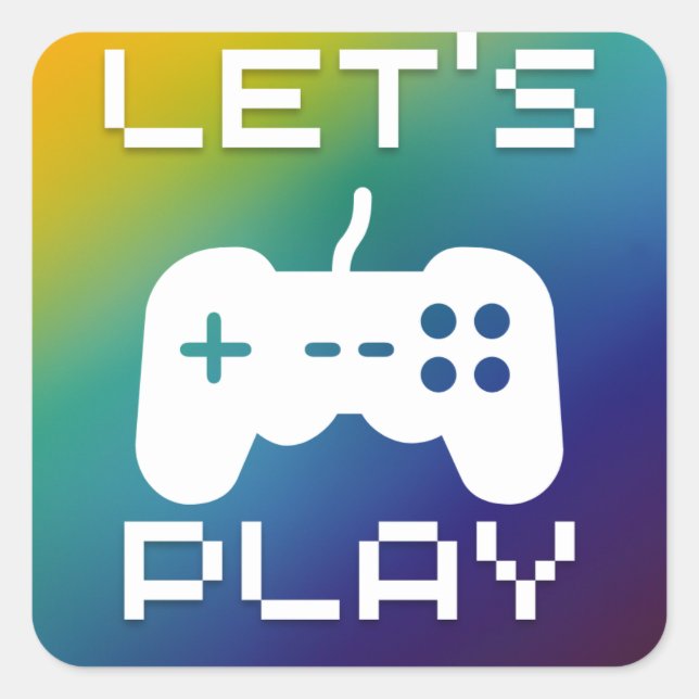 Let's Play Blue Yellow Square Gaming Square Sticker (Front)