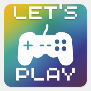 Let's Play Blue Yellow Square Gaming Square Sticker