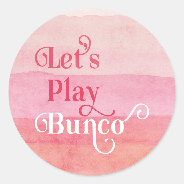 Let's Play Bunco Pink Modern Classic Round Sticker (Front)