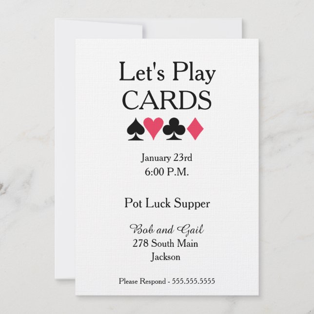 Let's Play Cards Pot Luck Supper Invitation (Front)