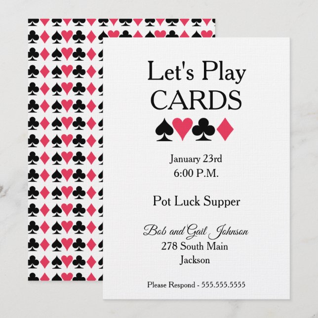 Let's Play Cards Pot Luck Supper Invitation (Front/Back)
