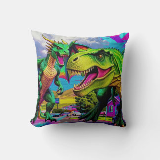 Lets Play - Green Dragon and Dinosaur Throw Pillow
