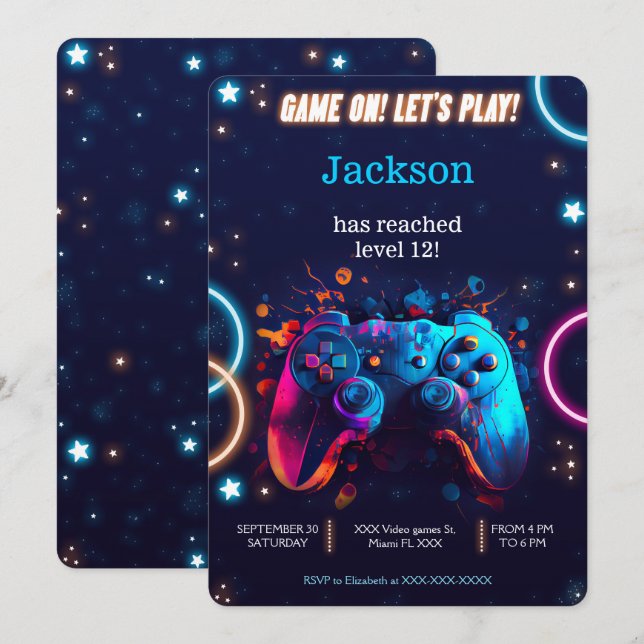Let's Play Video Game Birthday  Invitation (Front/Back)