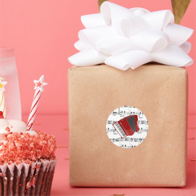 Let's Polka, Red Accordion, Classic Round Sticker (Party)