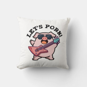 Let's Pork Funny Rock Guitar Pig Pun Throw Pillow