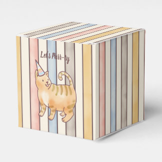 Lets Purr-ty Cat, Pink, Yellow and Blue Stripes  Favor Box
