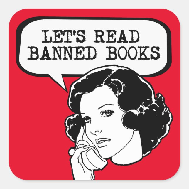 Let's Read Banned Books Retro Square Sticker (Front)