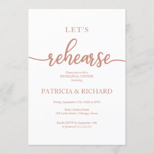 Let's Rehearse Elegant Rose Gold Rehearsal Dinner Invitation