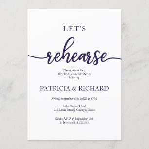 Let's Rehearse Navy Blue Rehearsal Dinner Invitation