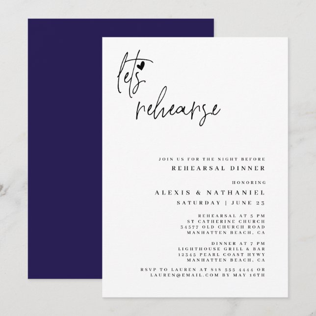 Let's Rehearse The Night Before Navy Blue Invitation (Front/Back)