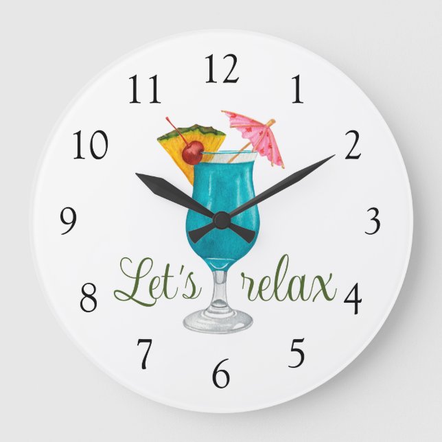 Let's Relax Tropical Drink Large Clock (Front)