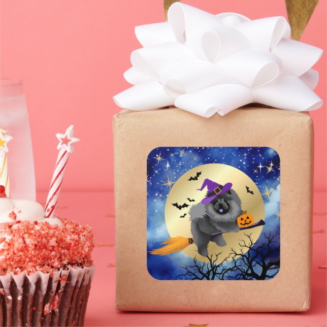 LETS RIDE Black Chow dog Halloween stickers (Party)