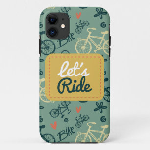 Let's Ride Modern Green Bicycle Pattern iPhone 11 Case
