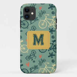 Let's Ride Modern Green Bicycle Pattern iPhone 11 Case