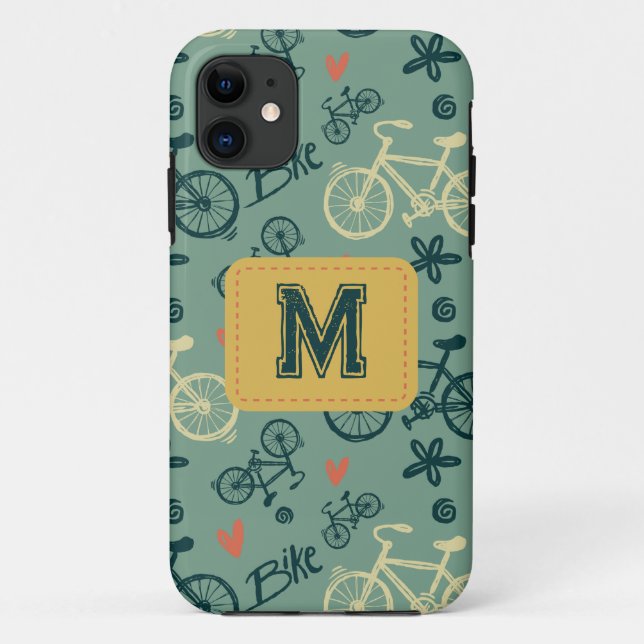 Let's Ride Modern Green Bicycle Pattern Case-Mate iPhone Case (Back)