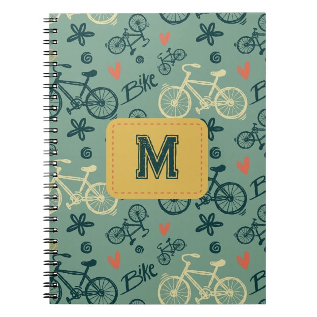Let's Ride Modern Green Bicycle Pattern Notebook (Front)