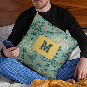 Let's Ride Modern Green Bicycle Pattern Throw Pillow