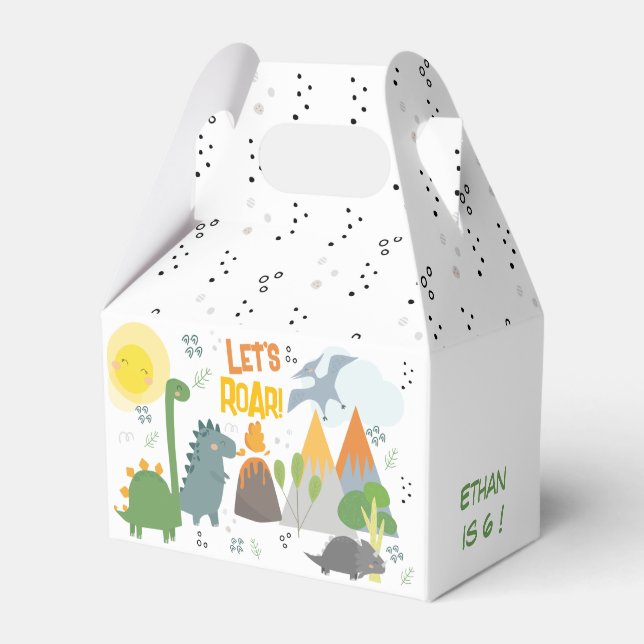Let's roar Dino party kids birthday Favor Box (Front Side)