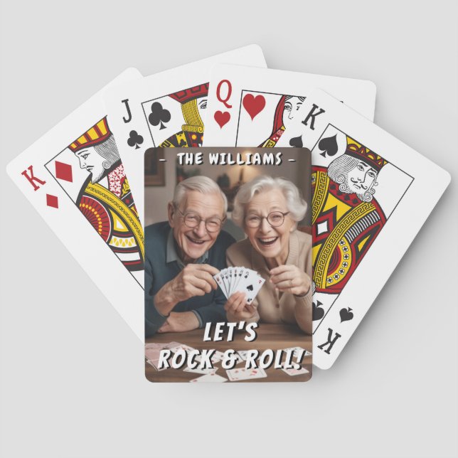 Let's Rock and Roll Funny Personalized Photo Playing Cards (Back)