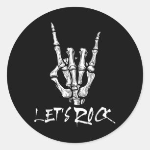 Lets Rock Band Rock And Roll Skeleton Hand Sign Ro Classic Round Sticker