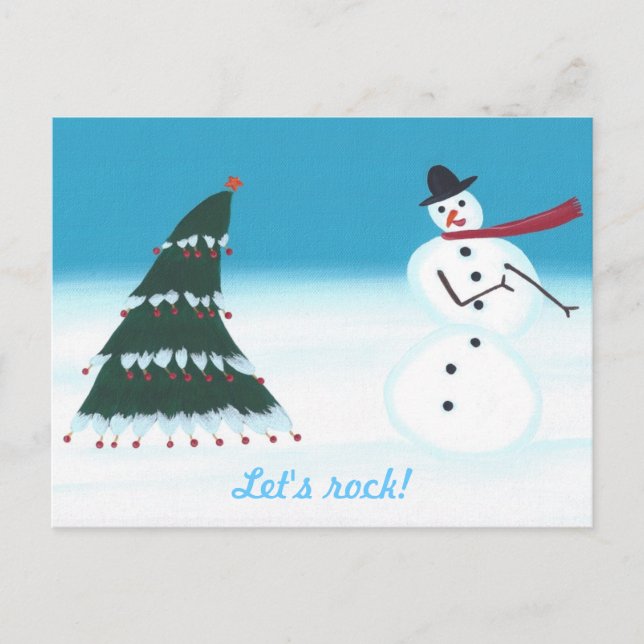 Let's rock, Christmas Tree Snowman Postcards (Front)