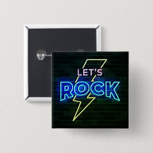 Let's Rock Lightning Bolt 2 Inch Square Button