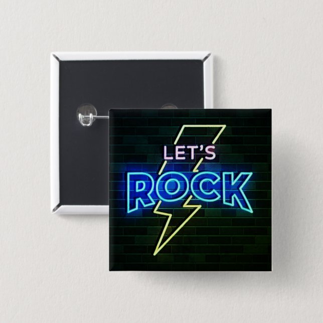 Let's Rock Lightning Bolt 2 Inch Square Button (Front & Back)