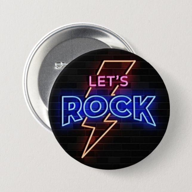 Let's Rock Lightning Bolt 3 Inch Round Button (Front & Back)