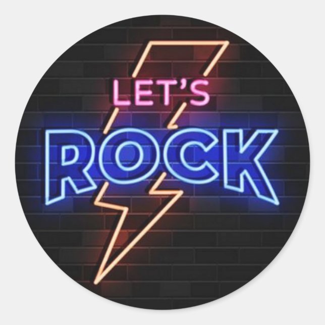 Let's Rock Lightning Bolt Round Classic Round Sticker (Front)