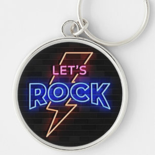 Let's Rock Lightning Bolt Round Keychain