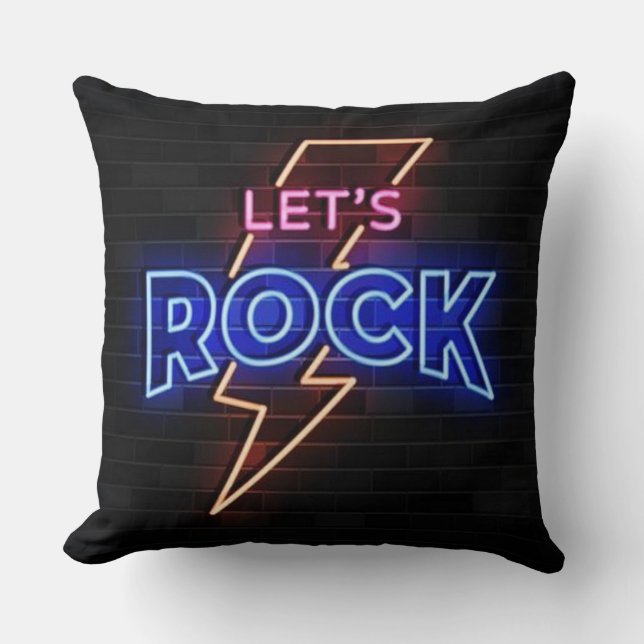Let's Rock Lightning Bolt Throw Pillow (Front)