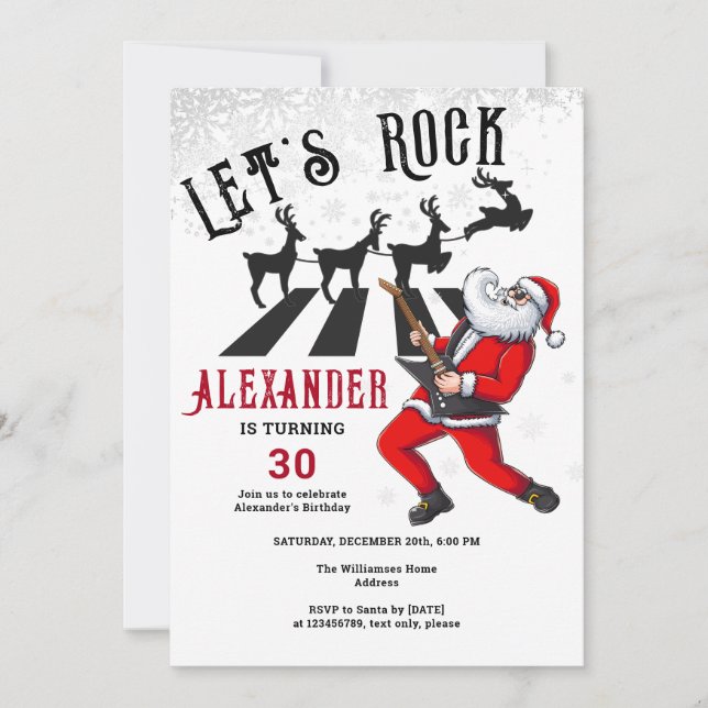 Let's Rock N Roll Santa Reindeer Rockin' Birthday Invitation (Front)