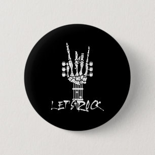Lets Rock On Halloween Rock And Roll Skeleton Hand 2 Inch Round Button