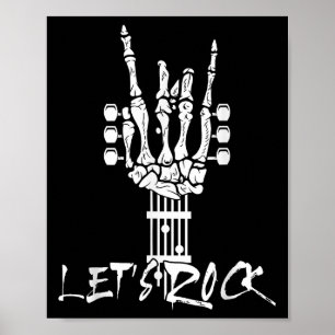 Lets Rock On Halloween Rock And Roll Skeleton Hand Poster