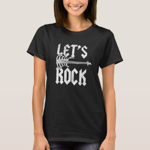 Let's Rock On Skeleton Guitar Band Guitarist Rock T-Shirt