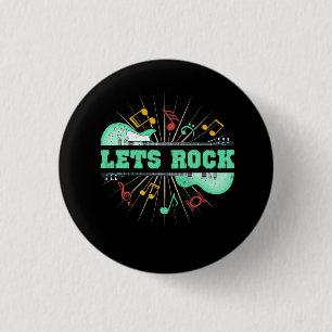 Lets Rock Retro Music Rock And Roll Guitar  Note M 1 Inch Round Button