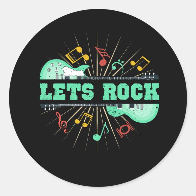Lets Rock Retro Music Rock And Roll Guitar  Note M Classic Round Sticker (Front)