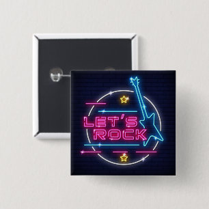 Let's Rock Retro Neon 2 Inch Square Button