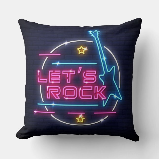 Let's Rock Retro Neon Throw Pillow (Front)