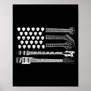 Lets Rock Rock N Roll Guitar Retro Usa Flag For Wo Poster