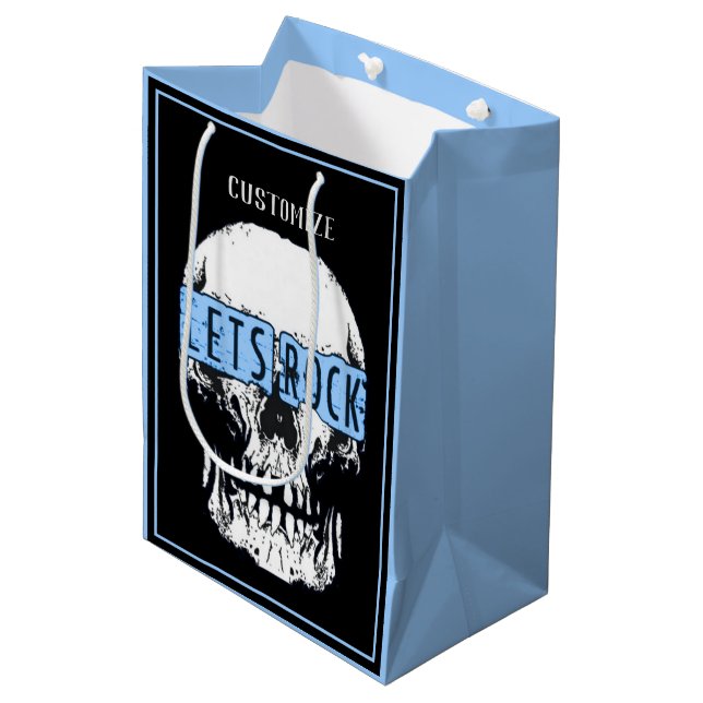Let's Rock Skull Blue Medium Gift Bag (Front Angled)