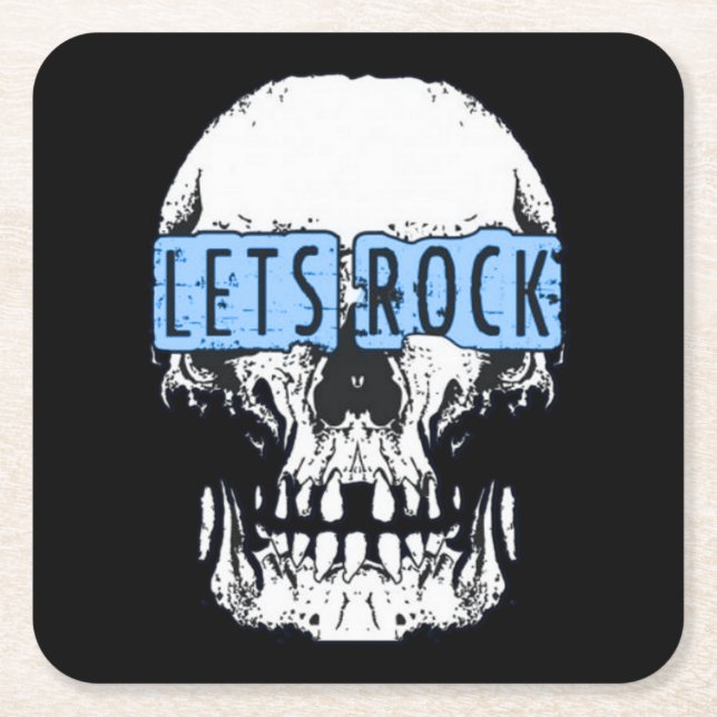Let's Rock Skull Square Paper Coaster (Front)