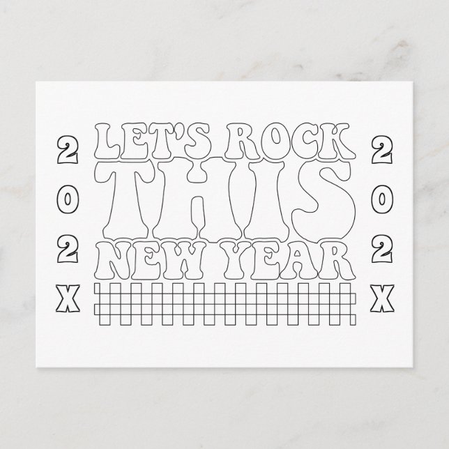 Let's Rock This New Year Colouring Postcard (Front)
